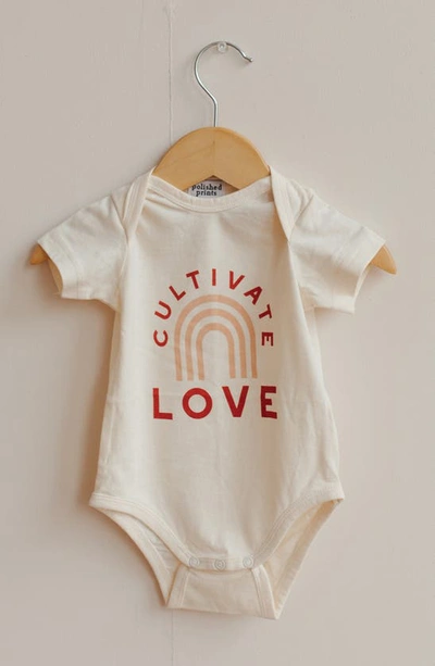 Shop Polished Prints Cultivate Love Organic Cotton Bodysuit In Natural