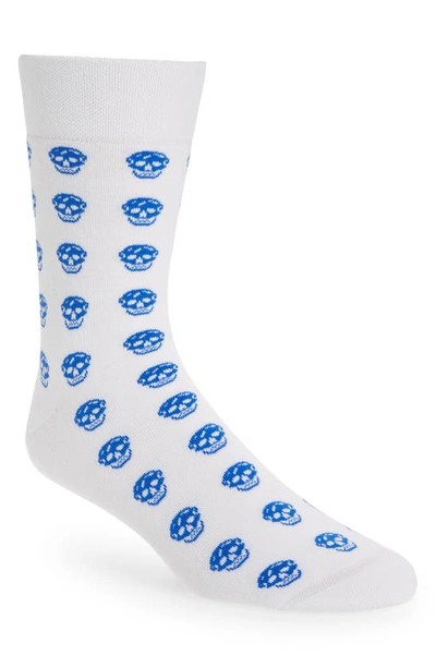 Shop Alexander Mcqueen Skull Short Socks In Off White/ Blue