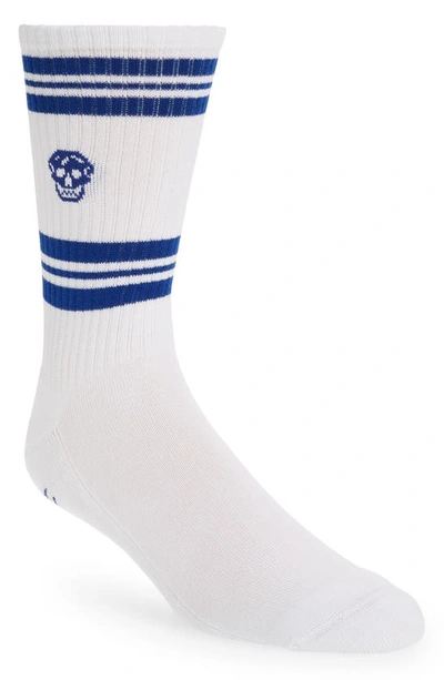 Shop Alexander Mcqueen Stripe Skull Socks In Off White/ Blue