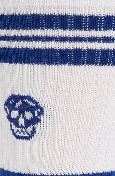 Shop Alexander Mcqueen Stripe Skull Socks In Off White/ Blue