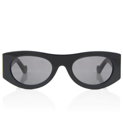 Shop Loewe Nature Oval Sunglasses In Shiny Black / Smoke