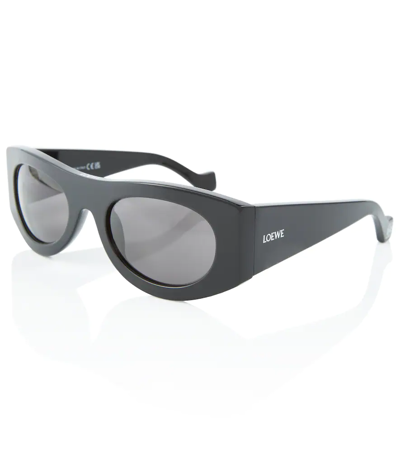 Loewe Oval Sunglasses In Shiny Black / Smoke