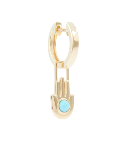 Shop Robinson Pelham Orb Midi 14kt Gold Single Hoop Earring And Hamsa Hand Earwish With Turquoise In Turquoise Yg