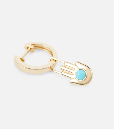 Shop Robinson Pelham Orb Midi 14kt Gold Single Hoop Earring And Hamsa Hand Earwish With Turquoise In Turquoise Yg