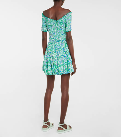 Poupette St Barth Soledad Floral Shirred Minidress In Aqua Rose