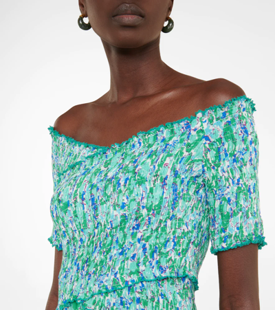 Poupette St Barth Soledad Floral Shirred Minidress In Aqua Rose