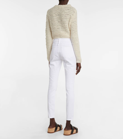 Shop Frame Le High Skinny High-rise Skinny Jeans In Blanc