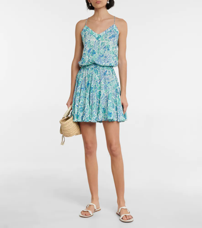 Poupette St Barth Laurie Printed Minidress In Aqua Chagal