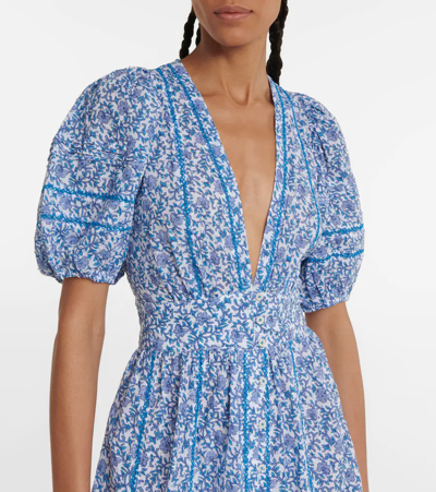 Poupette St Barth Women's Reine Floral Puff-sleeve Dress In Blue Mistral