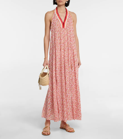 Poupette St Barth Nava Floral Cotton Maxi Dress In Pink Mistral