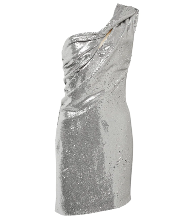 Shop Givenchy Sequined One-shoulder Minidress In Silvery