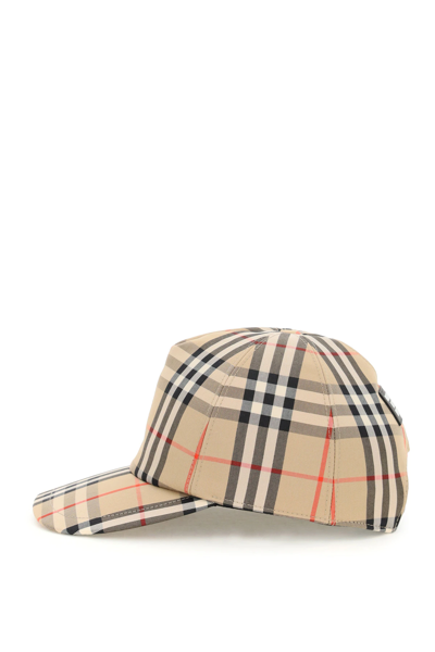 Shop Burberry Check Print Baseball Cap In Beige,black