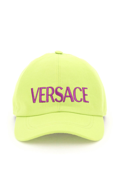 Shop Versace Baseball Cap With Logo Embroidery In Green,purple
