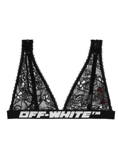 Shop Off-white Logo Lace Bra In Black