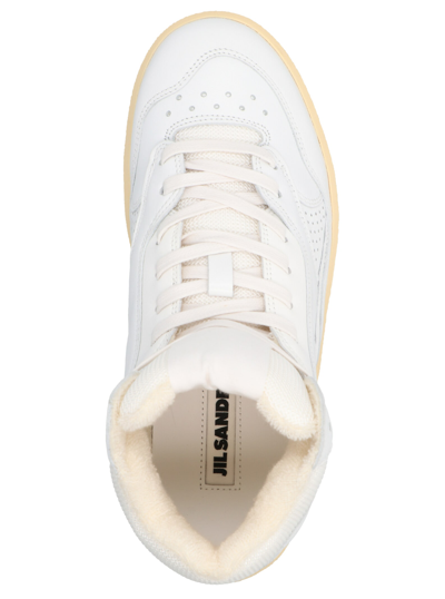 Shop Jil Sander Basket Hi Sneakers In White