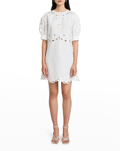 Shop Derek Lam 10 Crosby Everett Eyelet Puffed-sleeve Mini Dress In Soft White