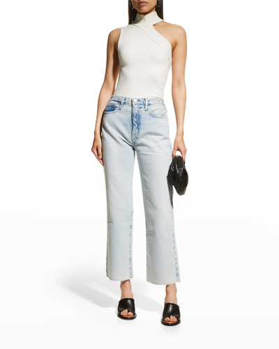 Shop Frame Le Jane Crop Raw-hem Jeans In Luster