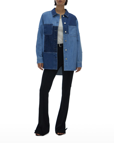 Shop Helmut Lang Patchwork Denim Shirt Jacket In Indigo