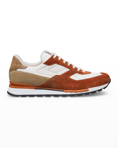 Shop Berluti Men's Low-top Leather-suede Scritto Sneakers In Rust