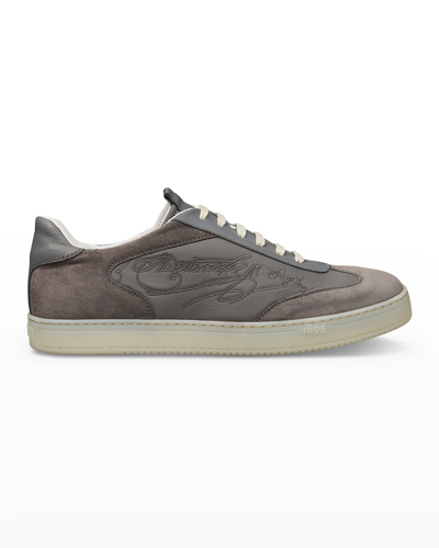 Shop Berluti Men's Low-top Leather & Suede Scritto Sneakers In Grey