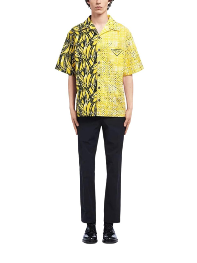 Shop Prada Men's Yellow Cotton Shirt