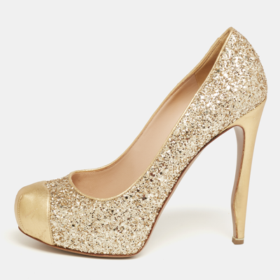 Pre-owned Nicholas Kirkwood Gold Glitter And Leather Cap-toe Pumps Size 38.5