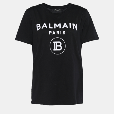 Pre-owned Balmain Black Jersey Knit Logo Print T-shirt M