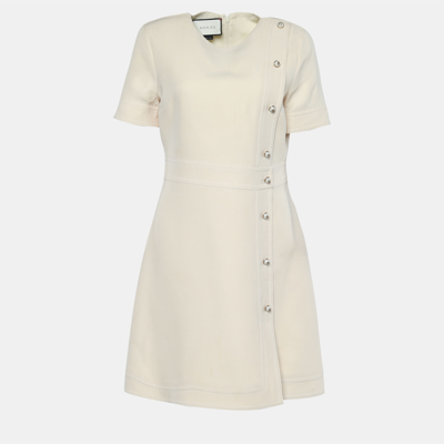 Pre-owned Gucci Cream Crepe Button Detail Mini Dress M