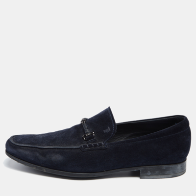 Pre-owned Tod's Navy Blue Suede Slip On Loafers Size 42