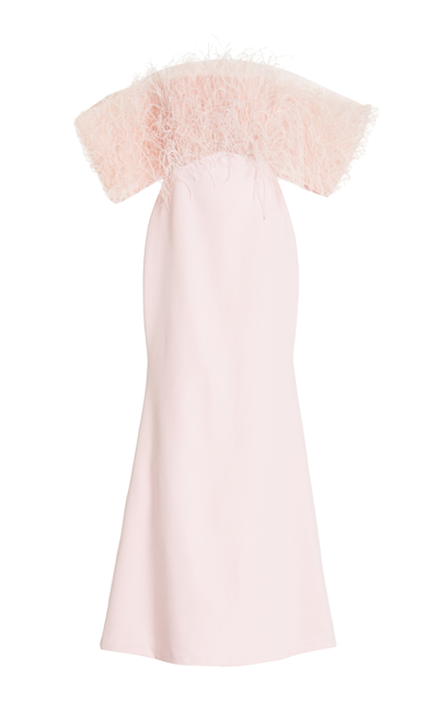Shop Aliã©tte Women's Feather-trimmed Crepe Off-the-shoulder Gown In Pink