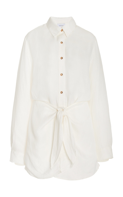 Shop Anemos The L.a. Linen-blend Mini Wrap Shirt Dress In White