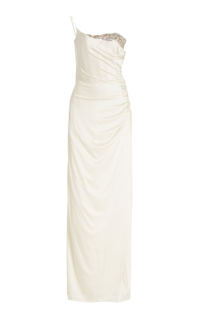 Shop Aliã©tte Women's Crystal-trimmed Silk One-shoulder Maxi Dress In White