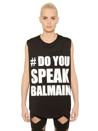 Shop Balmain Do You Speak Cotton Jersey T-shirt, Black/white