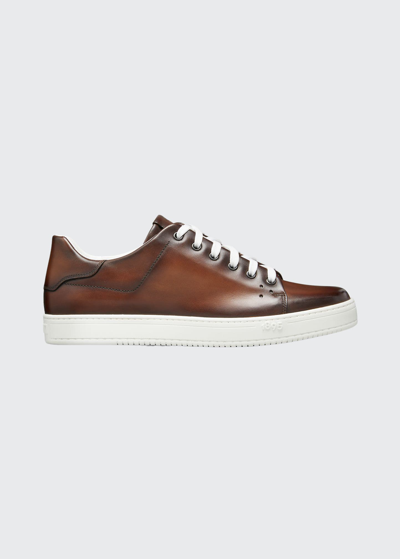 Shop Berluti Men's Playtime Burnished Leather Sneakers In Cacao Intenso