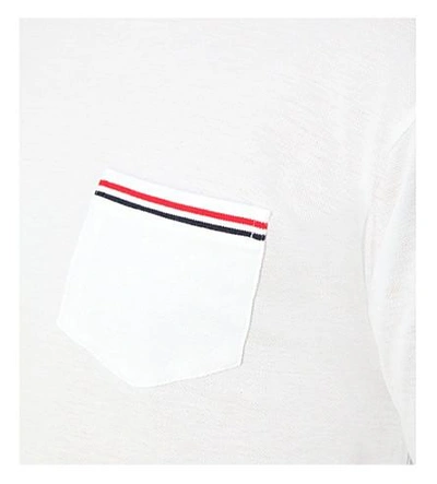 Shop Thom Browne Striped-pocket Cotton-piqué T-shirt In Optic White/winter White