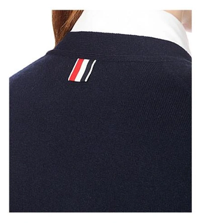 Shop Thom Browne Striped-pattern Cashmere Cardigan In Navy W/ Winter White