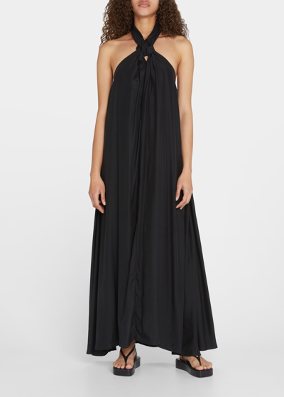 Shop Natalie Martin Astrid Knotted Halter Silk Maxi Dress In Black Silk