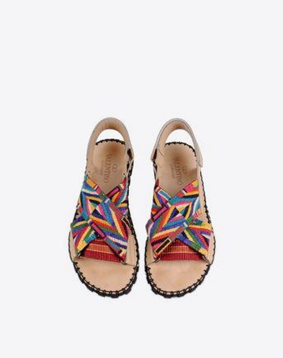 Shop Valentino Sandal With Navajo Embroidery In Multicoloured