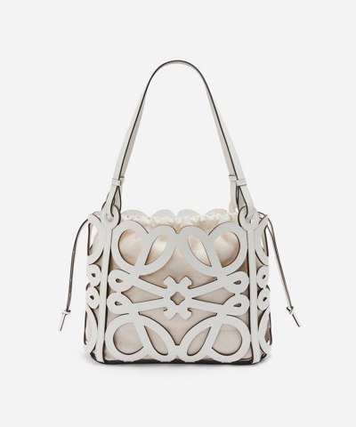 Shop Loewe X Paula's Ibiza Small Anagram Cut-out Leather Tote Bag In Soft White