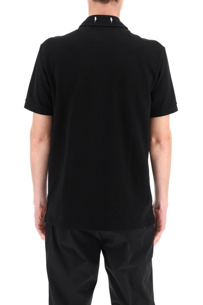 Shop Neil Barrett Thunderbolt Printed Polo Shirt In Black
