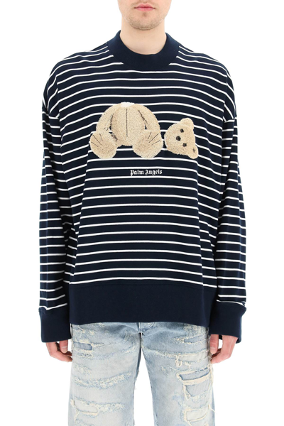 Shop Palm Angels Striped Bear Sweatshirt In Mixed Colours