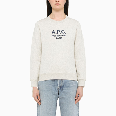 Shop Apc Grey Sweatshirt With Contrasting Logo In White