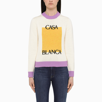 Shop Casablanca White Sweatshirt With Contrasting Logo Lettering