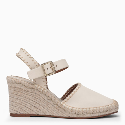 Shop Chloé Ivory Leather High Espadrilles In White