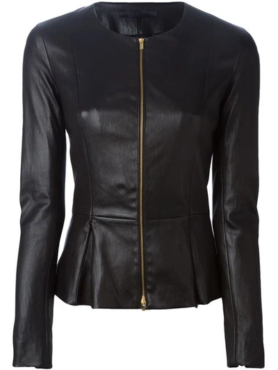 The Row Essentials Anasta Leather Peplum Jacket In Black