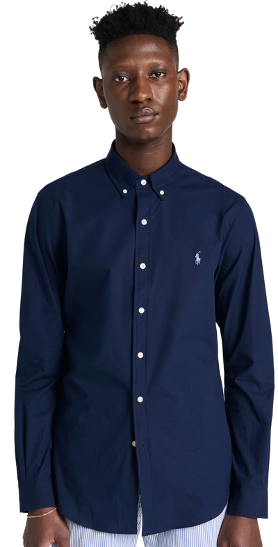 Shop Polo Ralph Lauren Slim Fit Stretch Poplin Shirt Navy
