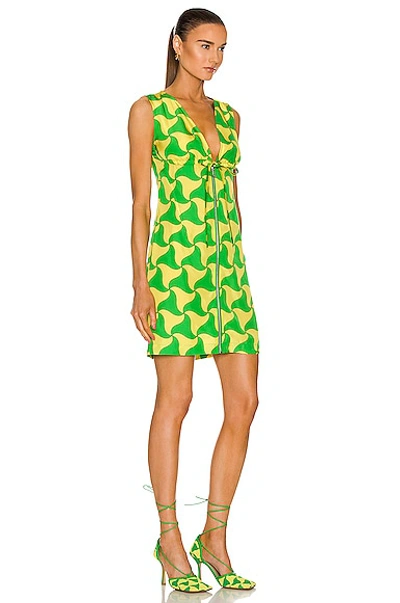 Shop Bottega Veneta Parachute Silk Wavy Triangle Print Dress In Parakeet Washed