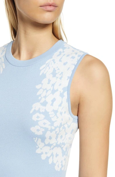 Shop Eliza J Floral Border Knit Fit & Flare Minidress In Blue