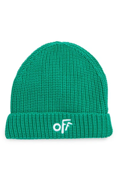 Shop Off-white Off Embroidered Cotton Beanie In Green White