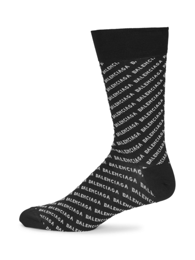 Shop Balenciaga Men's Diagonal Logo Socks In Noir Ecru